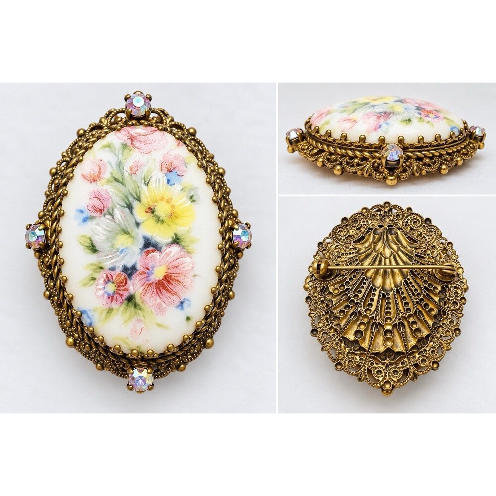 Vintage Western Germany Porcelain floral Brooch